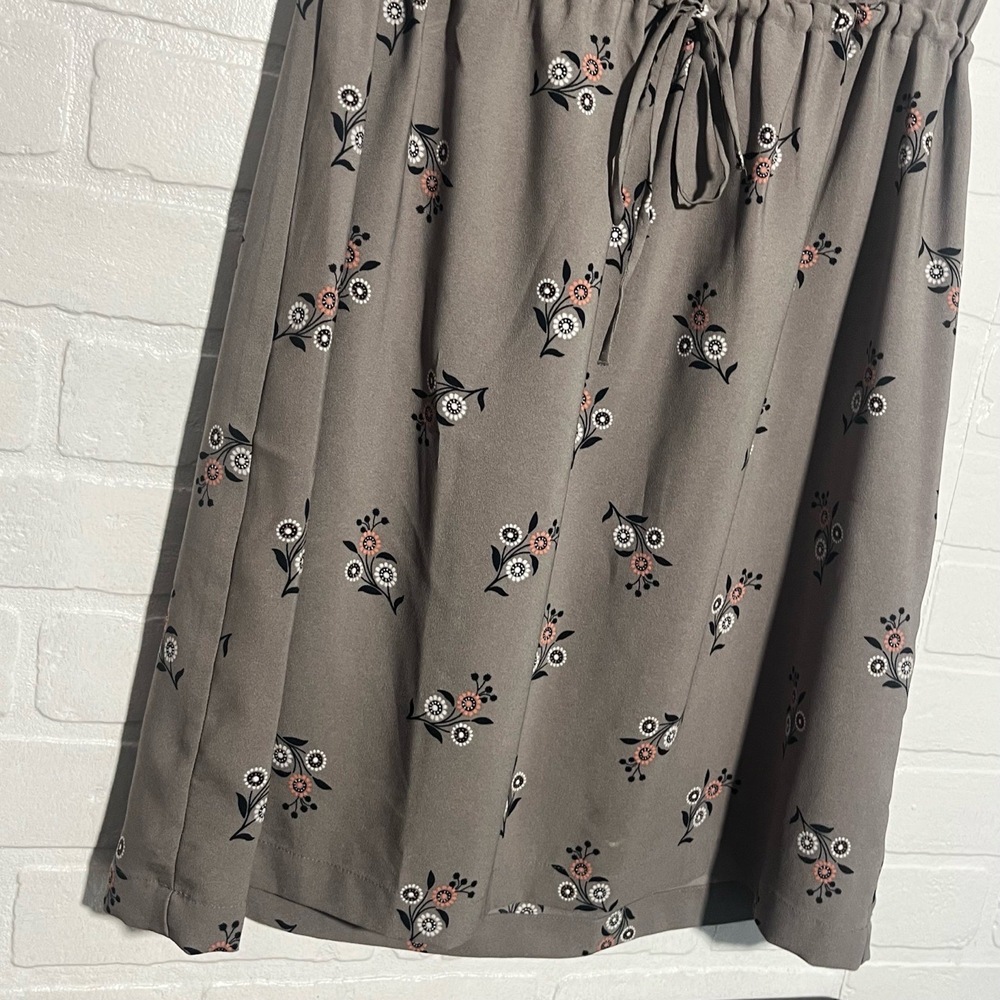 LOFT Womens Dress Taupe Gray Floral Tunic Drawstring Waist Bohemian Small - Picture 5 of 9